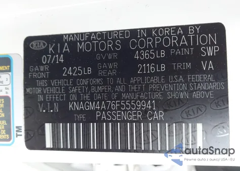 2015 Kia Optima Lx from USA, damaged, VIN KNAGM4A76F5559941